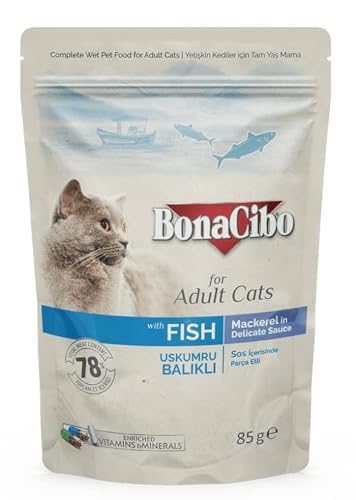 BONACIBO - Erwachsene Katzen - Makrelen in Soße - Naßfutter - 85 Gramm von Bonacibo