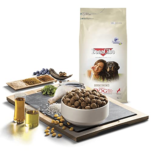 BONACIBO High Energy Ausgewachsene Hundefutter | Super Premium Trockenfutter für Aktive Erwachsene Hunde Aller Rassen | Huhn Reis und Sardellen | 4 KG von Bonacibo