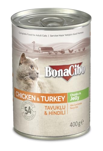 BONACIBO Katzennassfutter | Super Premium Katzennassfutter für Ausgewachsene Katzen Aller Rassen | Huhn und Truthahn | 400 Gramm von Bonacibo