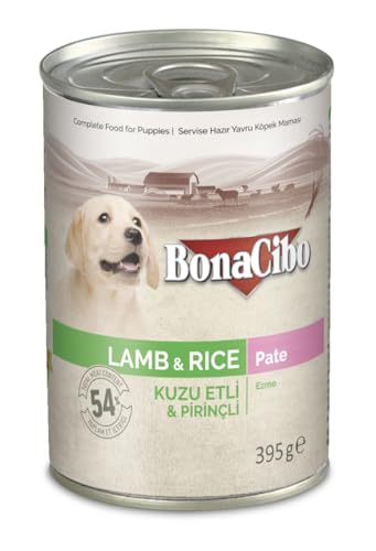 BONACIBO Nassfutter für Welpen | Super Premium Nassfutter für Welpen Aller Rassen bis zu 1 Jahr | Lamm und Reis | 395 Gramm von Bonacibo