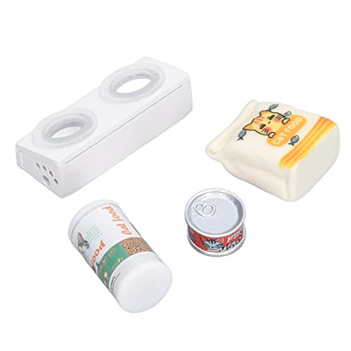 Bonbela 1/12 Dollhouse Cat Food Bowl Set Miniatur -Haustierzubehör Lebensexikum mit Harz Plastik Birkenholz für die Play -Dekoration (A) von Bonbela