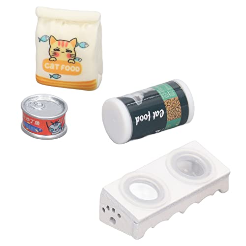 Bonbela 1/12 Dollhouse Cat Food Bowl Set Miniatur -Haustierzubehör Lebensexikum mit Harz Plastik Birkenholz für die Play -Dekoration (B) von Bonbela