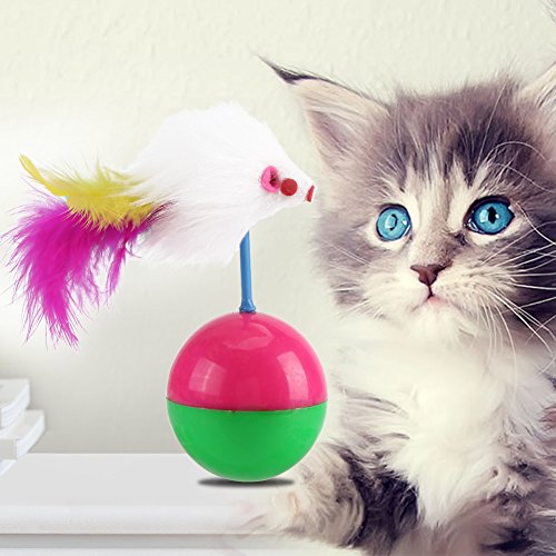 Bonbela Cat Toy - Pet Cat Kätzchen Necken Spielzeug Teaser Buntes Federball Lustiges Interaktives Spielzeugspielspiel von Bonbela
