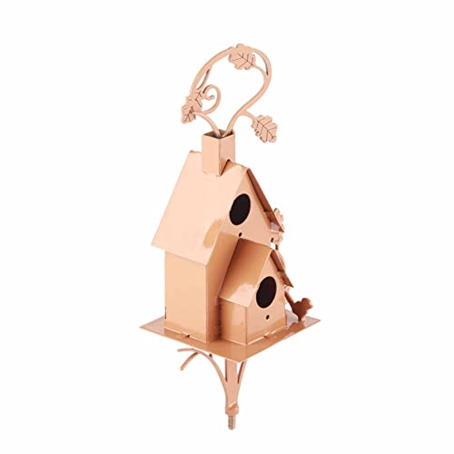 Bonbela Metall-Vogelhaus mit Stange, Metall-Kunst-Cottage-Vogelhaus, Pfähle, Kolibri-Haus, Abgenutztes Metall-Vogelhaus, Gartendekoration (C) von Bonbela
