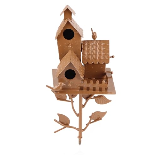 Bonbela Metall-Vogelhaus mit Stange, Metall-Kunst-Cottage-Vogelhaus, Pfähle, Kolibri-Haus, Abgenutztes Metall-Vogelhaus, Gartendekoration (E) von Bonbela