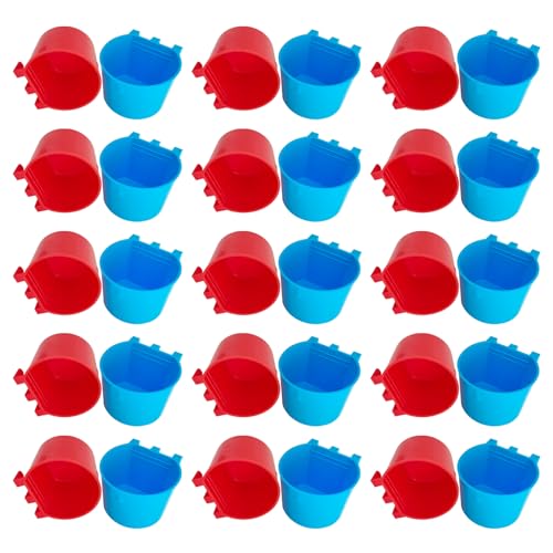 Käfigbecher, Vogelfutterspender, Napf zum Aufhängen, Drahtkäfig, für Papageien, Sittiche, Gamefowl, Geflügel, Tauben und Wachteln, 30 Stück (blau und rot) von Bonchoice