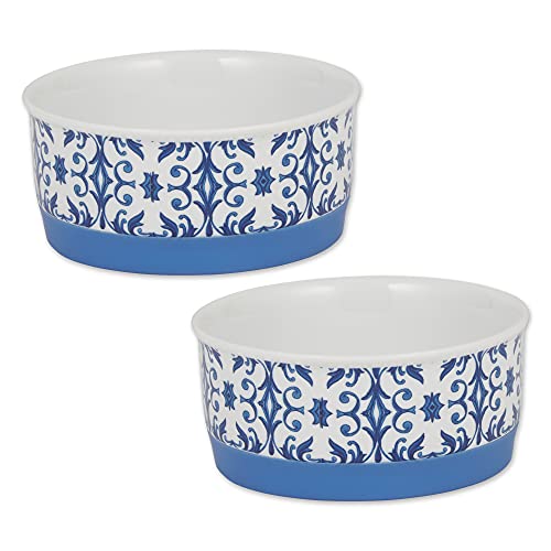Bone Dry Keramik-Haustierkollektion Portugiesisch, klein, 4,25 x 2, Blaue Fliesen, 2-teilig von Bone Dry