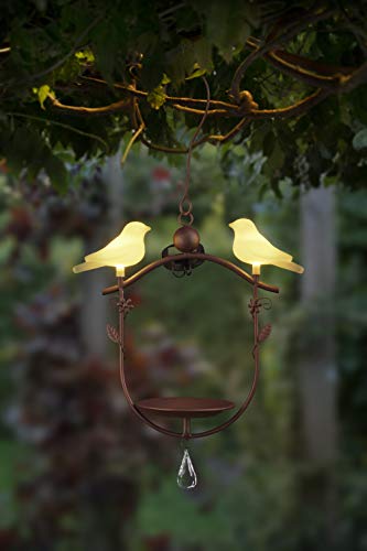 Bonetti Vogeltränke mit LED-Vogel-Paar | hängend | aus Metall | solarbetrieben | warm-weiß beleuchtet von Bonetti