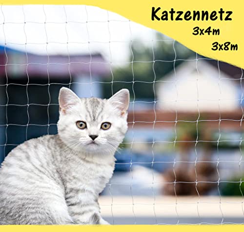 8x3m Katzennetz für Balkon & Fenster Katzenschutz-Netz ohne Bohren Balkonschutz + 25m Befestigungsseil Balkonnetz extra transparent + sicher inkl. Montage Set Schutznetz Bissfest durchsichtig von Bonn-Design