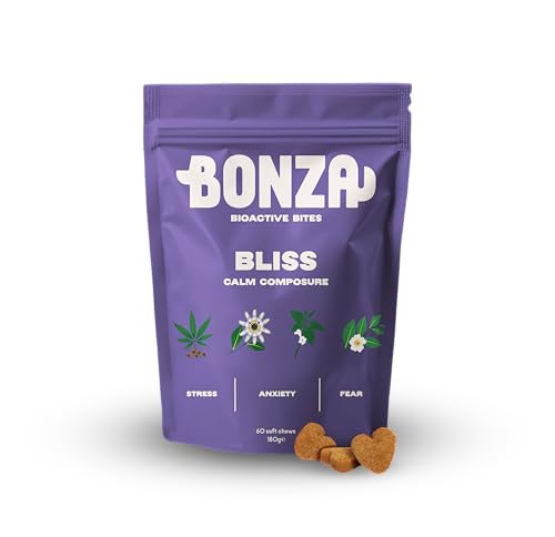 Bonza Calming Dog Treats – Natural Calming Chews for Dogs, Bliss Bioactive Bites with Botanicals & Omega-3, Dog Calming Supplement for Relaxation, Anxiety & Stress Relief, 60 Soft Chews von Bonza