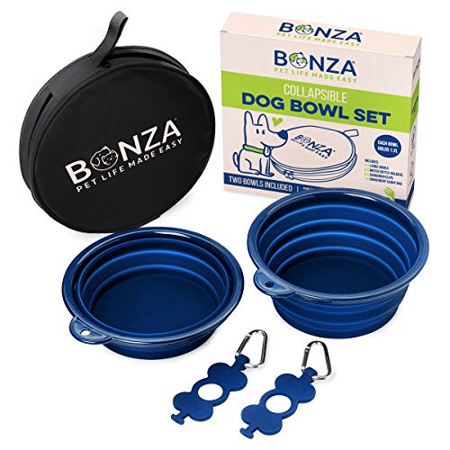 Bonza Faltbare Futternäpfe, Zwei Tragbare Hundenäpfe mit 1200 ml und Tragetasche von Bonza