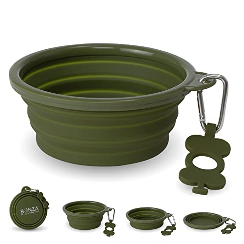 Bonza Großer Faltbarer Hundenapf 1000 ml, Stabiler verstärkter Rand, inkl. Karabiner & Wasserflaschenhalter Schlüsselanhänger, moosgrün Bonza Großer Faltbarer Hundenapf 1000 ml, Stabiler verstärkter Rand, inkl. Karabiner & Wasserflaschenhalter Schlüsselanhänger, moosgrün von Bonza