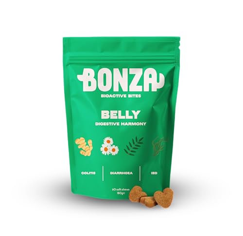 Bonza Pre & Probiotics for Dogs Gut Health and Digestion, Natural Dog Probiotic Supplement with Fibre & Botanicals, Dog Digestive Support Chews, 60 Soft Bites von Bonza