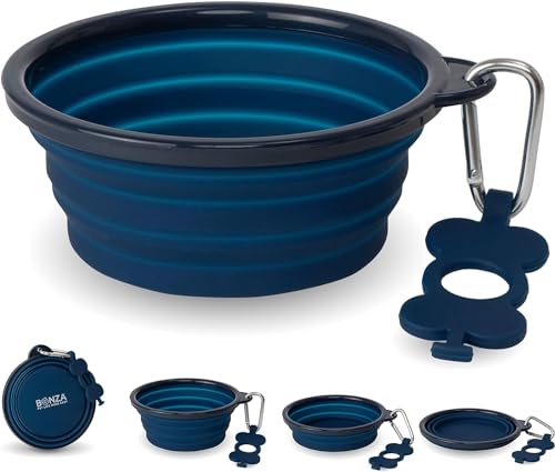 Bonza by Leash Boss Kleiner faltbarer Hundenapf, stabiler verstärkter Rand, inklusive Karabiner und Wasserflaschenhalter, Schlüsselanhänger, Blau Bonza by Leash Boss Kleiner faltbarer Hundenapf, stabiler verstärkter Rand, inklusive Karabiner und Wasserflaschenhalter, Schlüsselanhänger, Blau von Bonza