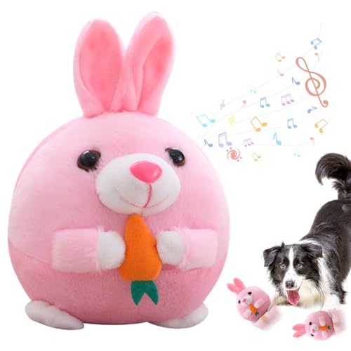 Bewegendes Hundespielzeug Ball,Interaktives Hundespielzeug Sprechen Bewegliches Haustier Plüschspielzeug Ostern Kaninchen Interaktiver Ball mit Musik USB-Aufladung Ostergeschenke für Hunde Katzen von Booaee