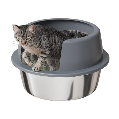 Booche Runde, hochseitige Katzentoilette aus Edelstahl, mit Deckel, extra große Box, leicht zu reinigende Metall-Katzentoilette für Katzen Booche Runde, hochseitige Katzentoilette aus Edelstahl, mit Deckel, extra große Box, leicht zu reinigende Metall-Katzentoilette für Katzen von Booche