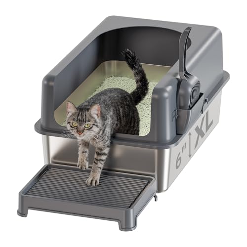 Katzentoilette aus Edelstahl, hohe Seiten, extra große XL Katzentoilette für große mehrere Katzen mit Deckel, Metall-Katzentoilette, antihaftbeschichtet, inklusive Katzentoilette & Schaufel Katzentoilette aus Edelstahl, hohe Seiten, extra große XL Katzentoilette für große mehrere Katzen mit Deckel, Metall-Katzentoilette, antihaftbeschichtet, inklusive Katzentoilette & Schaufel von Booche