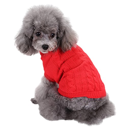 Boodtag Hunde Pullover Weich Warm Strickpullover Haustier Bekleidung Rollkragen Chihuahua Teddy Dog Gestrickt Weste Rot Rosa Blau Braun Gelb von Boodtag