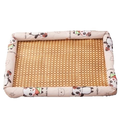 BooeDareno Haustier-Sommermatte, kühlendes Sofa, atmungsaktiv, feuchtigkeitsbeständig, Rattan-Katzenmatte (Beigefarbener Panda, L) von BooeDareno
