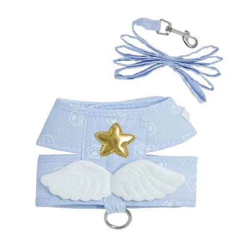DCNIYT Hundegeschirr für Katzen, mit Leine, Halsband, Haustierzubehör, Kawaii-Engelsflügel, Weste, Geschirr für Hunde, Katzen, personalisiertes Zubehör (Blau, S) von BooeDareno