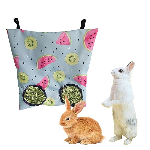 1 Packung Kaninchen Heu Feeder Bag Hängende Meerschweinchen Chinchilla Heu Feeder Futterspender Tasche Feeder Bag Feeder Bag Feeder Bag mit 2 Löchern für Kleintiere - Wassermelone von Booge