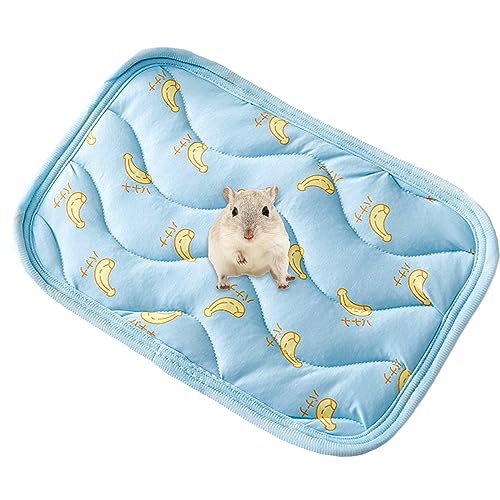 1 x rechteckiges Sommer-Hamsterbett, kühlend, bequeme Schlafmatte, Kissen für Hamster/Igel/Eichhörnchen/Mäuse/Ratten/Eichhörnchen/Meerschweinchen und andere Kleintiere – Blue Banana von Booge