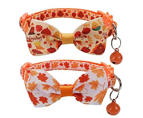 2 Stück Herbst-Katzen-Fliege-Halsband mit Glocke, Erntedankfest, Urlaub, Kätzchen, Halsbänder für Jungen, Mädchen, männliche weibliche Katzen von BoomBone