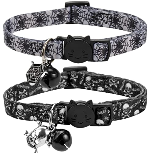 BoomBone Katzenhalsband Halloween 2er Set, Totenkopf Katzenhalsband für kleine Hunde, Urlaub Kätzchen Halsband mit Glöckchen von BoomBone