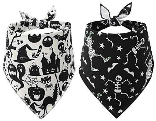 Halloween Bandana für Hunde, 2 Stück, weiß und schwarz Halloween Hund Schal von BoomBone