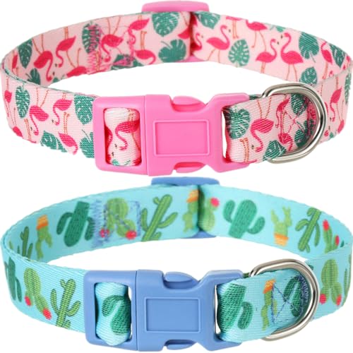 Hundehalsband für Frühling und Sommer, 2 Stück, Flamingos, Kaktus, Hawaii-Hundehalsband für große Jungen, Mädchen, Hunde von BoomBone