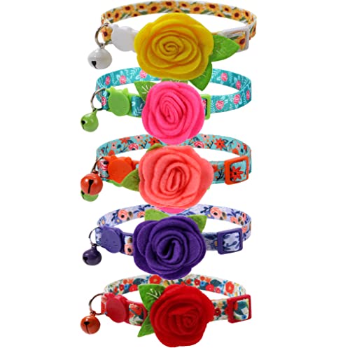 Katzenhalsband mit Glöckchen, 5 Stück, kleines Hundehalsband mit Blumen-Anhängern von BoomBone