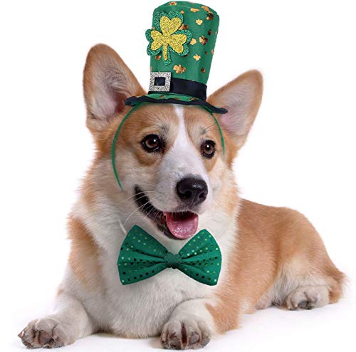 St Patricks Day Hundekostüm – St. Patty's Day Hunde-Stirnband und grüne Fliege Kit von BoomBone