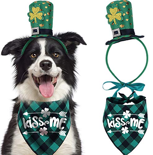 St Patricks Day Mütze für Hunde und Buffalo Plaid St. Patty 's Green Dog Bandana von BoomBone