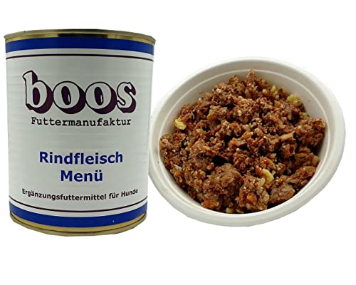 Boos Rindfleisch Menü 2 x 800g Dosen (insg. 1,6kg) Hundefutter Nass Futter, Rindfleisch (70%), Reis, Karotten, Pastinaken, Kürbis, Zucchini, Sellerie von boos