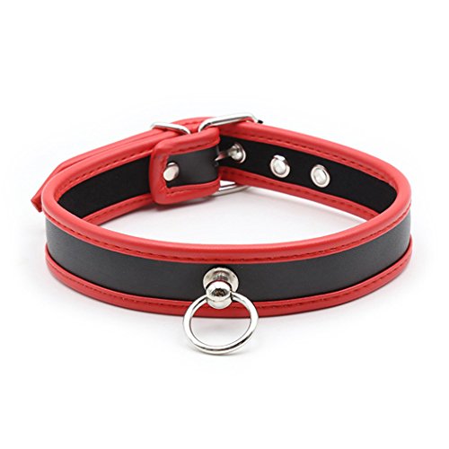 Boowhol Halsband O-Ringe Fesseln Erotik Halsbänder Leder Sex-Spielzeug - BDSM Bondage (Schwarz-Rot) von Boowhol