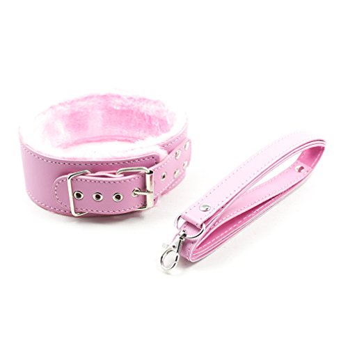 Boowhol Halsband Plüsch Fetisch Einstellbar Herz Erotik Leder Halsbänder mit Leine SM Sex-Spielzeug Bondage für Erwachsene (Pink) von Boowhol
