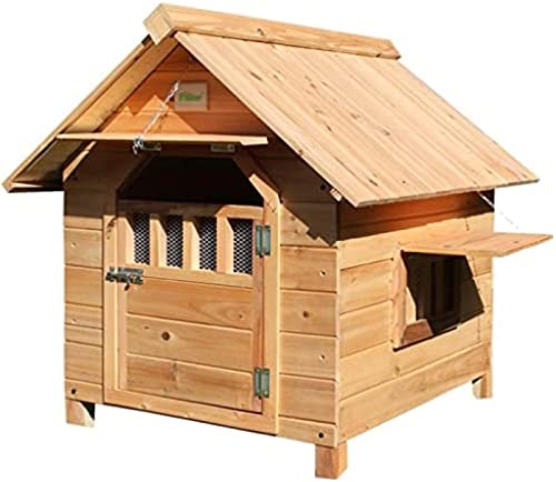 Hundehütte Für Den Außenbereich, Für Drinnen Und Draußen, Hundehütte Aus Holz, Heimtierbedarf, Haustierhütte Mit Türen Und Doppelfenstern, Leicht Zu Reinigen,Braun,69x67x66cm,YUYANAIAI von Bor