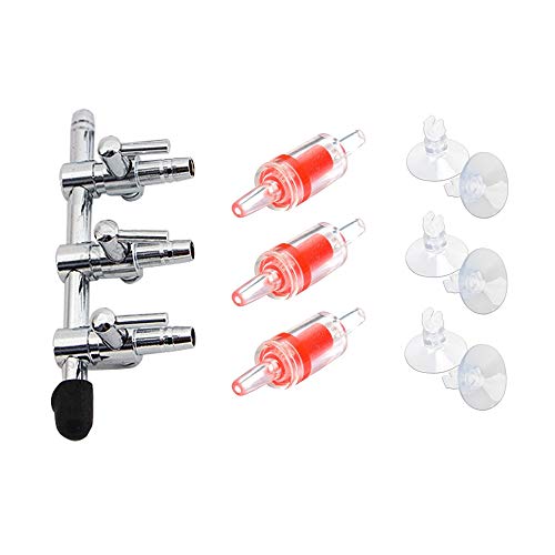 BornFeel Aquarium Luftverteiler 10 in 1 Set 3-Wege Luftbahn Ventil 3 Rückschlagventil 6 Saugnäpfe für 4/6mm Schlauch Luftpumpe 3-Fach Metall Luftabsperrhahn für Fisch Tank von BornFeel