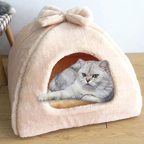 BoruisX Haustierhöhle Bett, Katzennest Hundeunterstand, super weiches Haustierzelt, beruhigendes Katzenhöhle Iglu-Bett für Katzen/Welpen/kleine Hunde (S: 35 x 35 x 30 cm, Khaki) von BoruisX