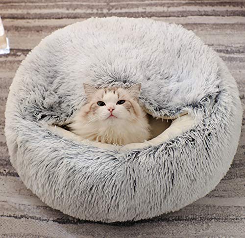 BoruisX Katzenschlafsack, Plüsch-Katzenbett, Decke, selbstwärmend, Katzensack, Haustierzelt, Höhle, weich, rutschfest, waschbares Katzenbett,Grau (kurzer Flor)-50cm von BoruisX
