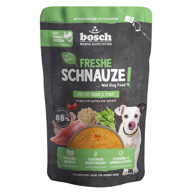 Freshe Schnauze Nassfutter 400 g - Pute mit Quinoa und Spinat Freshe Schnauze Nassfutter 400 g - Pute mit Quinoa und Spinat von Bosch Freshe Schnauze