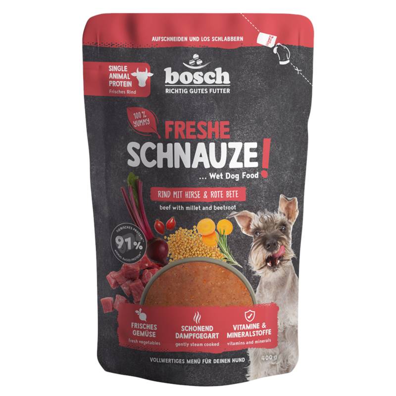 Freshe Schnauze Nassfutter 400 g - Rind mit Hirse und Rote Beete Freshe Schnauze Nassfutter 400 g - Rind mit Hirse und Rote Beete von Bosch Freshe Schnauze