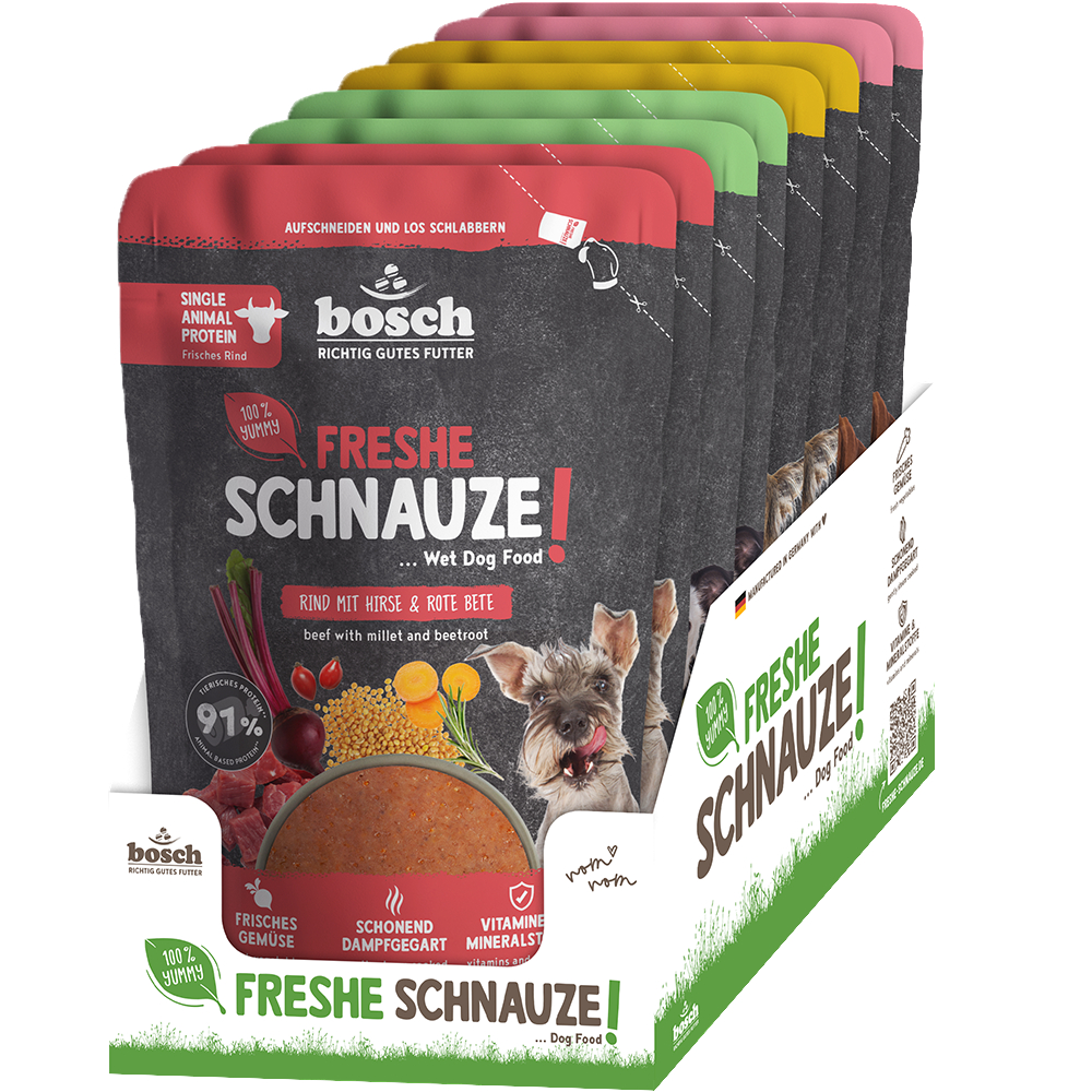Freshe Schnauze Nassfutter 8 x 250 g - Mix (4 Sorten) von Bosch Freshe Schnauze