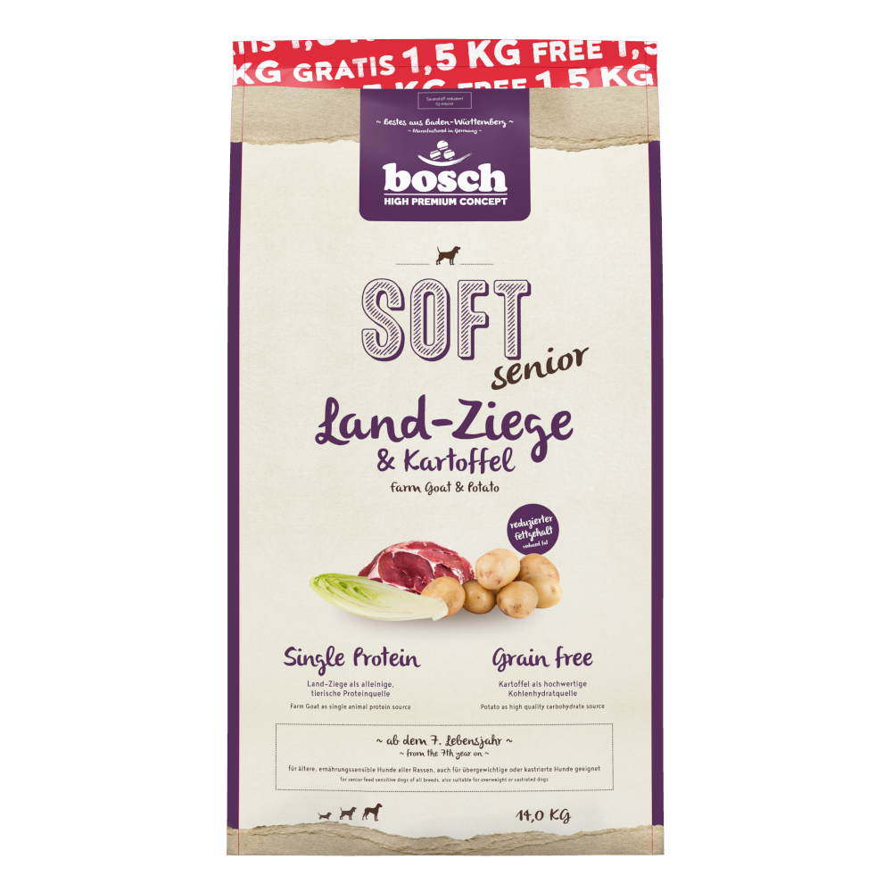 1,5 kg gratis! 14 kg bosch getreidefreis Trockenfutter - Soft Ziege & Kartoffel 1,5 kg gratis! 14 kg bosch getreidefreis Trockenfutter - Soft Ziege & Kartoffel von Bosch HPC Soft