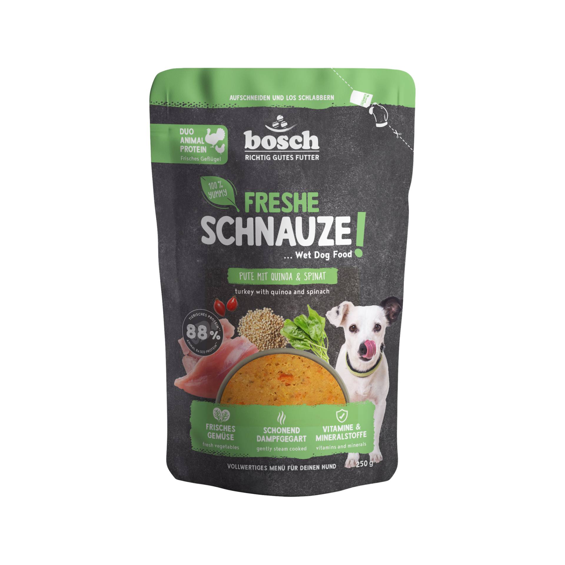 Bosch Freshe Schnauze - Pute, Quinoa & Spinat - 8 x 250 g Bosch Freshe Schnauze - Pute, Quinoa & Spinat - 8 x 250 g von Bosch
