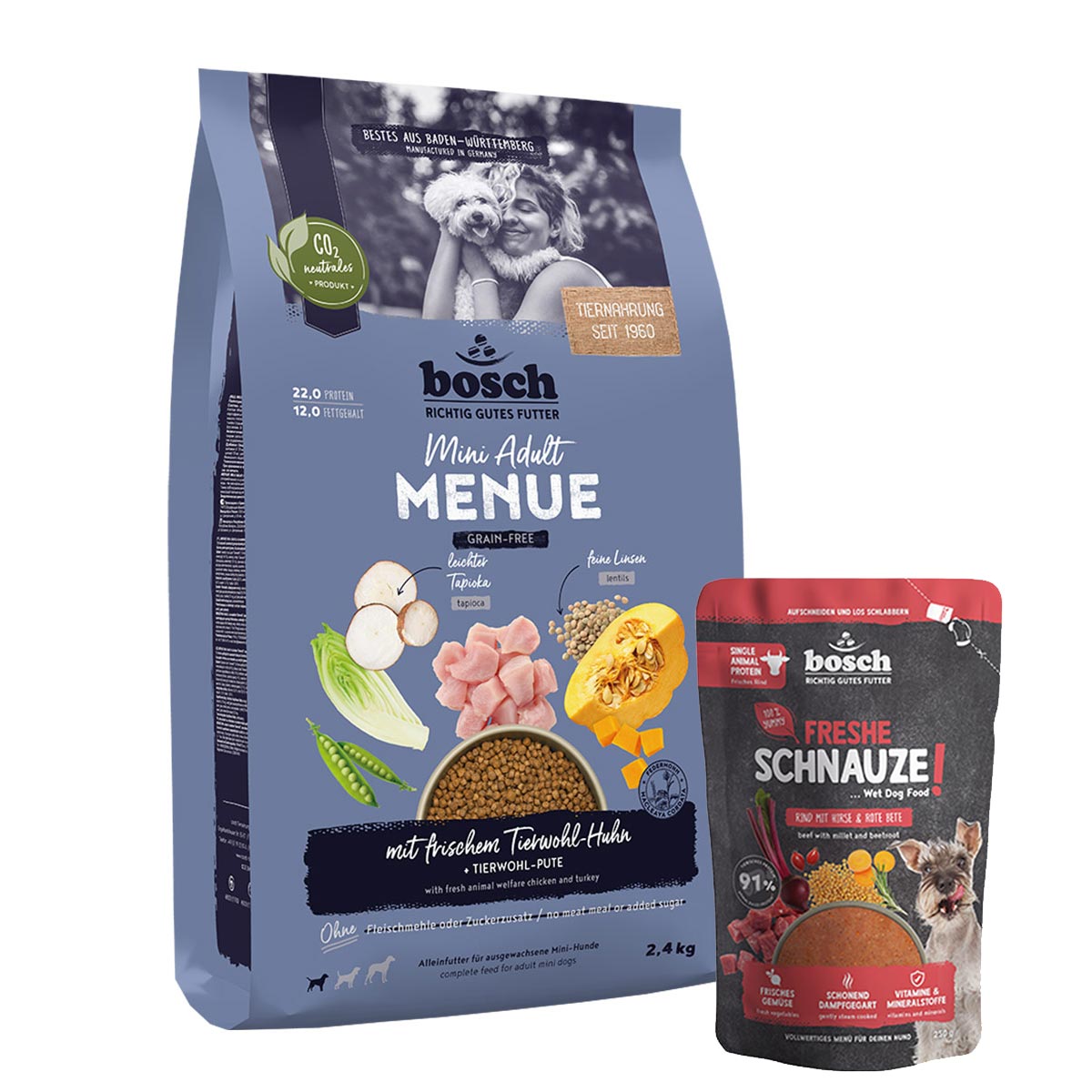 Bosch HPC MENUE Mini Tierwohl-Huhn 2,4 kg + Freshe Schnauze 250 g gratis Bosch HPC MENUE Mini Tierwohl-Huhn 2,4 kg + Freshe Schnauze 250 g gratis von Bosch