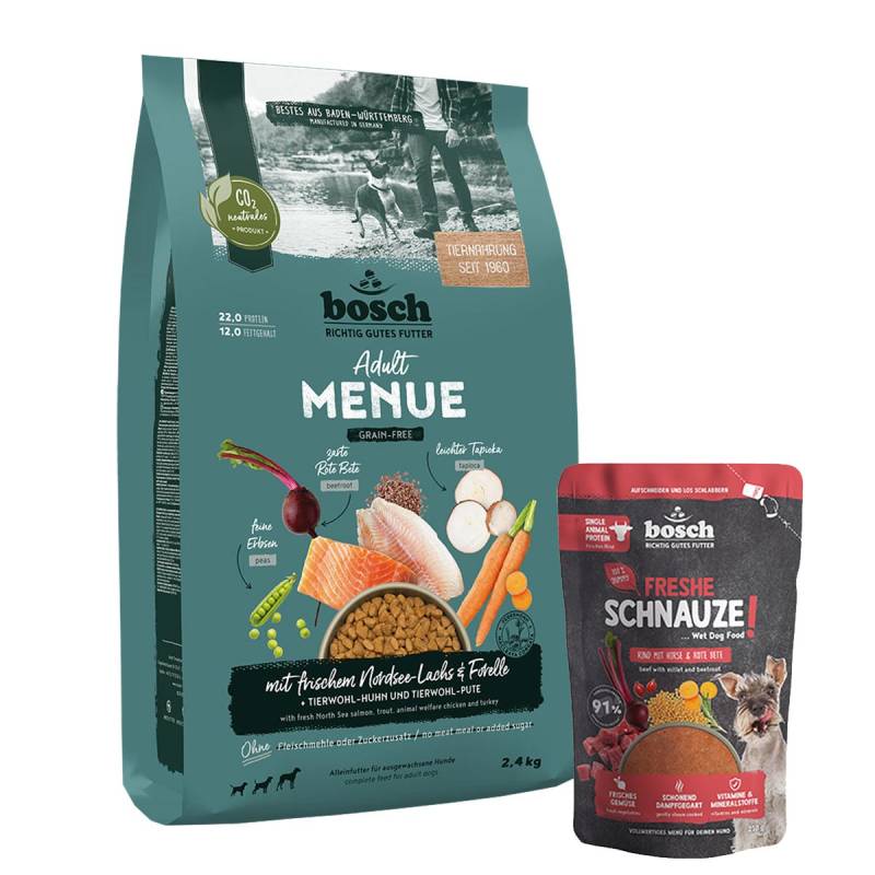 Bosch HPC MENUE Nordsee-Lachs 2,4 kg + Freshe Schnauze 250 g gratis Bosch HPC MENUE Nordsee-Lachs 2,4 kg + Freshe Schnauze 250 g gratis von Bosch