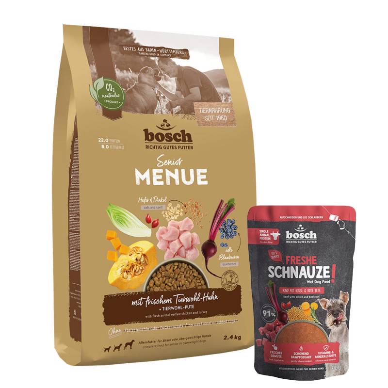 Bosch HPC MENUE Senior Tierwohl-Huhn 2,4 kg + Freshe Schnauze 250 g gratis Bosch HPC MENUE Senior Tierwohl-Huhn 2,4 kg + Freshe Schnauze 250 g gratis von Bosch