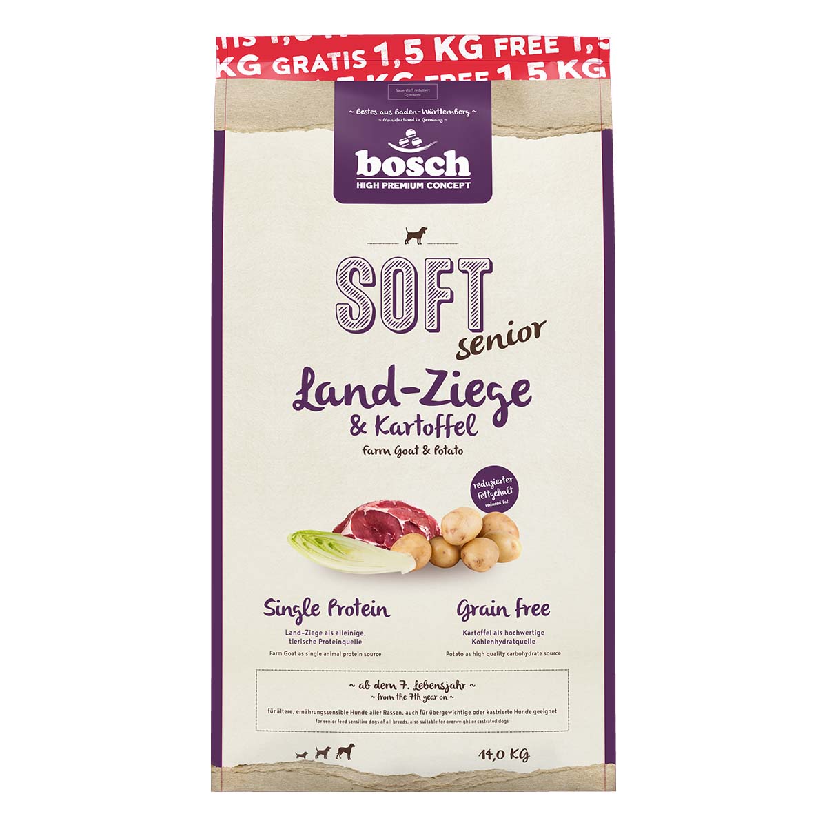 Bosch HPC Soft Senior Ziege + Kartoffel 12,5+1,5kg gratis Bosch HPC Soft Senior Ziege + Kartoffel 12,5+1,5kg gratis von Bosch