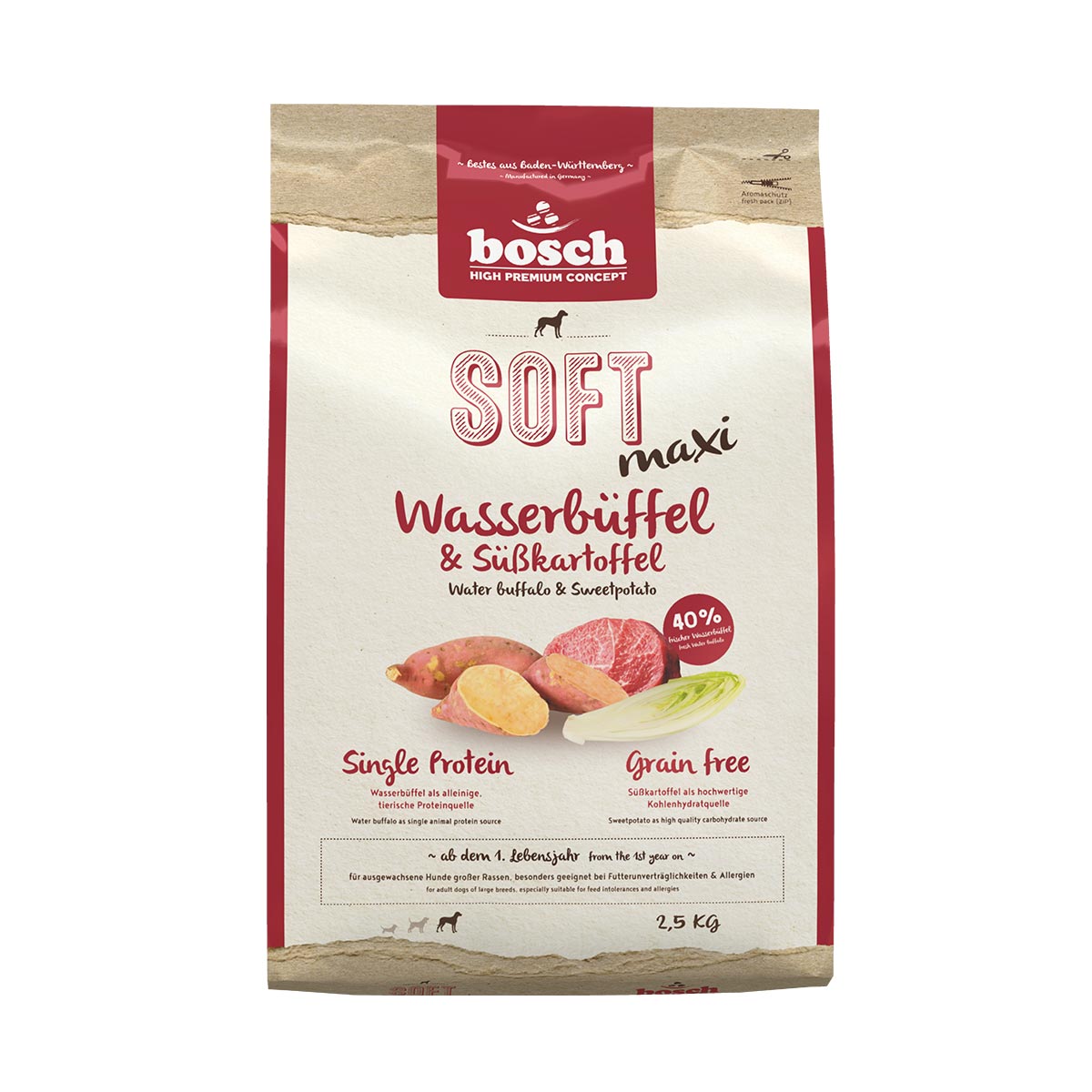 Bosch SOFT Maxi Wasserbüffel und Süßkartoffel 2,5kg Bosch SOFT Maxi Wasserbüffel und Süßkartoffel 2,5kg von Bosch